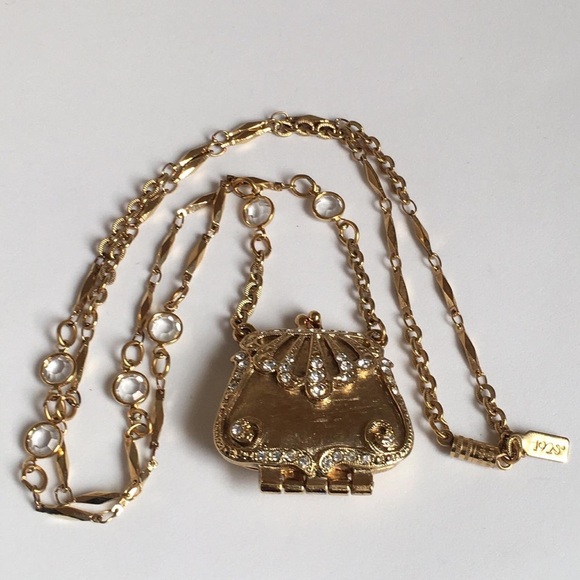 Vintage 1928 Gold Purse Locket Necklace with Crystal Accents - Picture 1 of 7